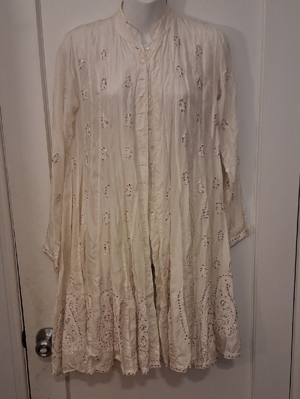 Juliet Dunn A-line Button Down Silk Sequin Embroidered Dress / Coat S
